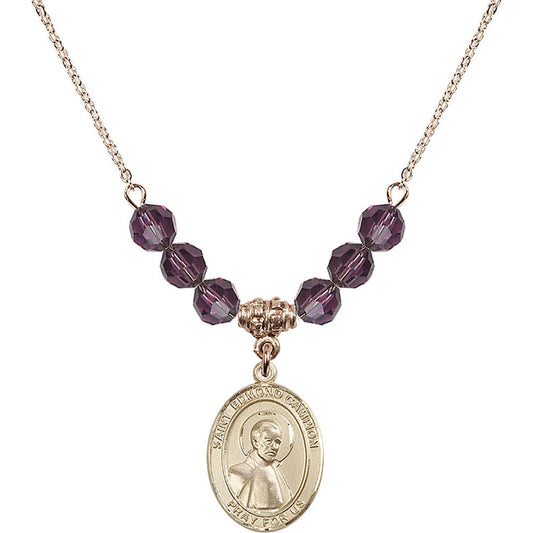 14kt Gold Filled Saint Edmund Campion Birthstone Necklace with Amethyst Beads - 8333