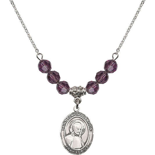 Sterling Silver Saint Edmund Campion Birthstone Necklace with Amethyst Beads - 8333