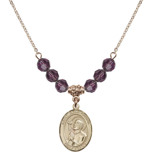14kt Gold Filled Saint Rene Goupil Birthstone Necklace with Amethyst Beads - 8334
