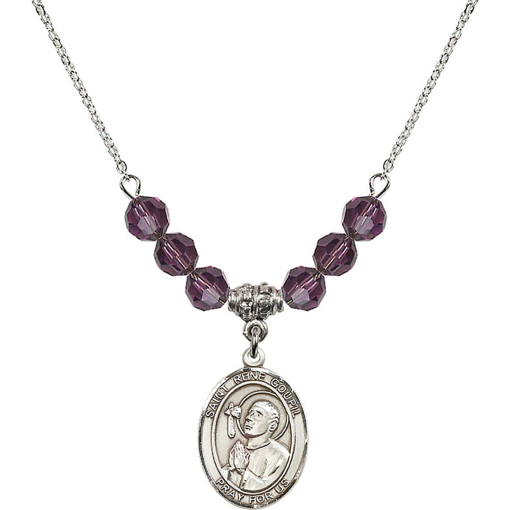 Sterling Silver Saint Rene Goupil Birthstone Necklace with Amethyst Beads - 8334
