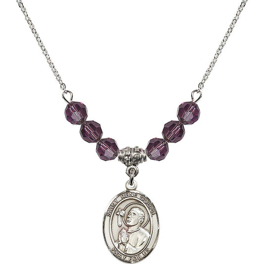 Sterling Silver Saint Rene Goupil Birthstone Necklace with Amethyst Beads - 8334