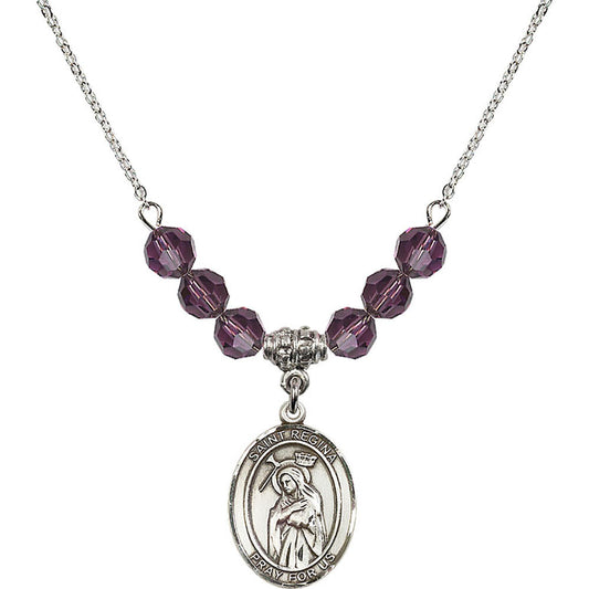 Sterling Silver Saint Regina Birthstone Necklace with Amethyst Beads - 8335