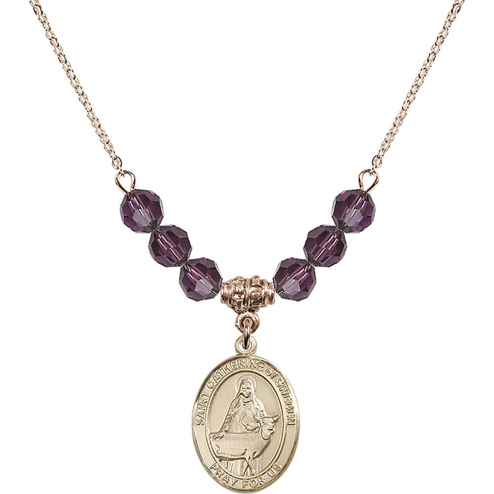 14kt Gold Filled Saint Catherine of Sweden Birthstone Necklace with Amethyst Beads - 8336