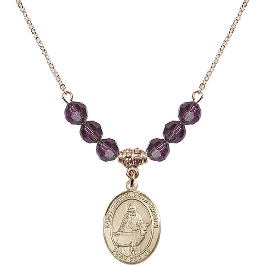 14kt Gold Filled Saint Catherine of Sweden Birthstone Necklace with Amethyst Beads - 8336