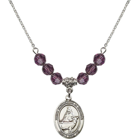 Sterling Silver Saint Catherine of Sweden Birthstone Necklace with Amethyst Beads - 8336