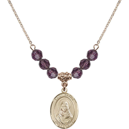 14kt Gold Filled Saint Rafka Birthstone Necklace with Amethyst Beads - 8338