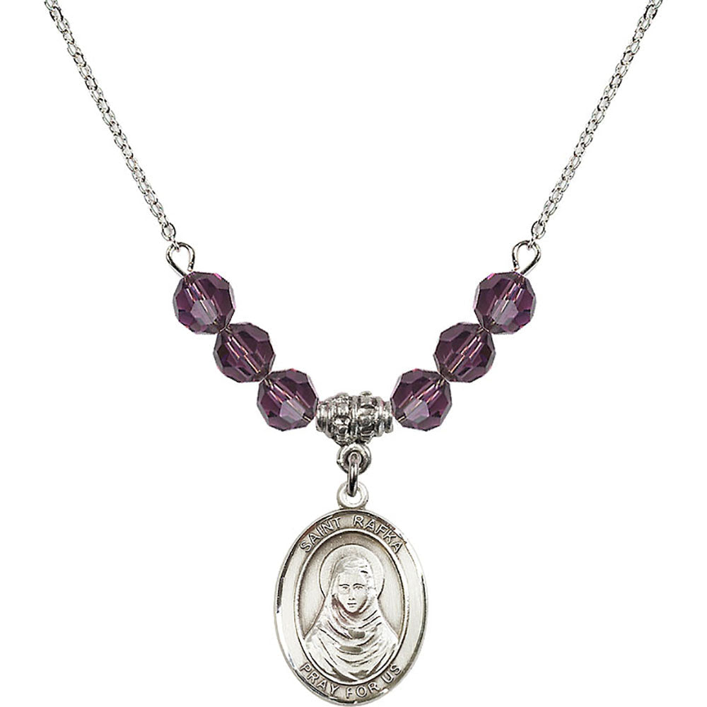 Sterling Silver Saint Rafka Birthstone Necklace with Amethyst Beads - 8338
