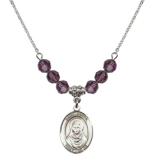 Sterling Silver Saint Rafka Birthstone Necklace with Amethyst Beads - 8338