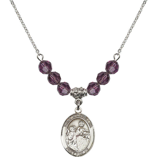 Sterling Silver Saint Nimatullah Birthstone Necklace with Amethyst Beads - 8339