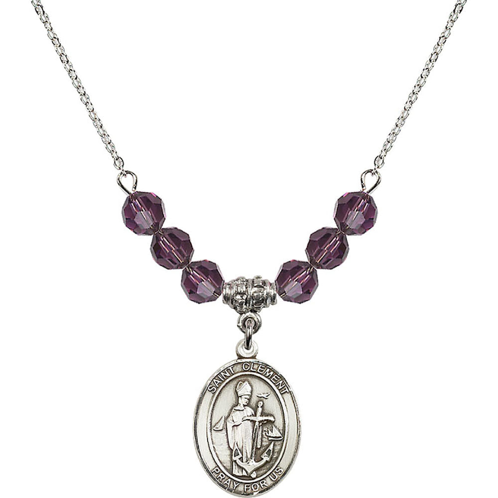 Sterling Silver Saint Clement Birthstone Necklace with Amethyst Beads - 8340