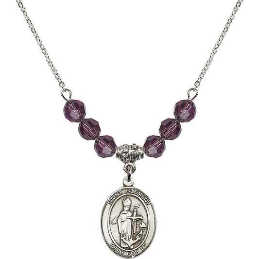 Sterling Silver Saint Clement Birthstone Necklace with Amethyst Beads - 8340