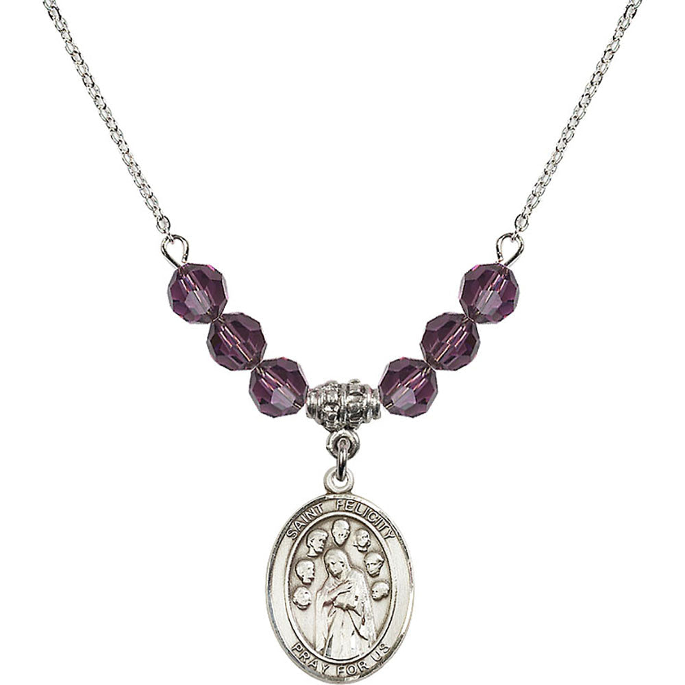 Sterling Silver Saint Felicity Birthstone Necklace with Amethyst Beads - 8341