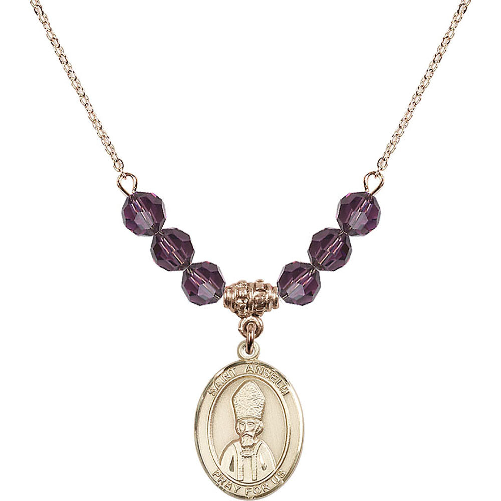 14kt Gold Filled Saint Anselm of Canterbury Birthstone Necklace with Amethyst Beads - 8342