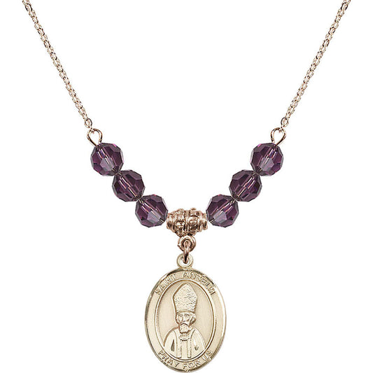 14kt Gold Filled Saint Anselm of Canterbury Birthstone Necklace with Amethyst Beads - 8342