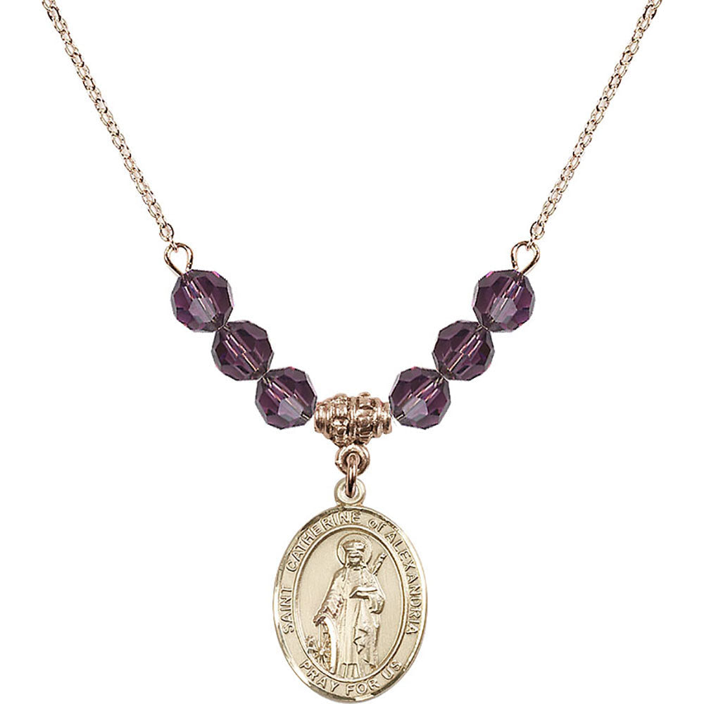 14kt Gold Filled Saint Catherine of Alexandria Birthstone Necklace with Amethyst Beads - 8343