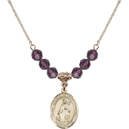14kt Gold Filled Saint Catherine of Alexandria Birthstone Necklace with Amethyst Beads - 8343