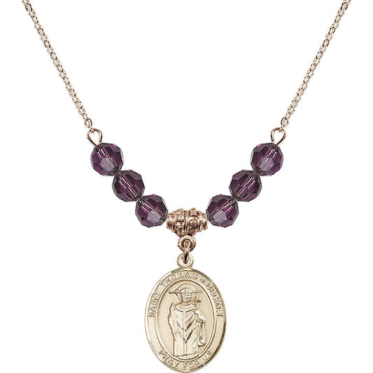 14kt Gold Filled Saint Thomas A Becket Birthstone Necklace with Amethyst Beads - 8344