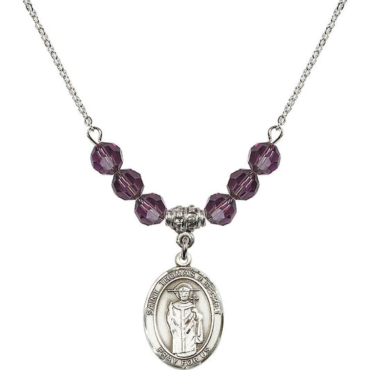 Sterling Silver Saint Thomas A Becket Birthstone Necklace with Amethyst Beads - 8344