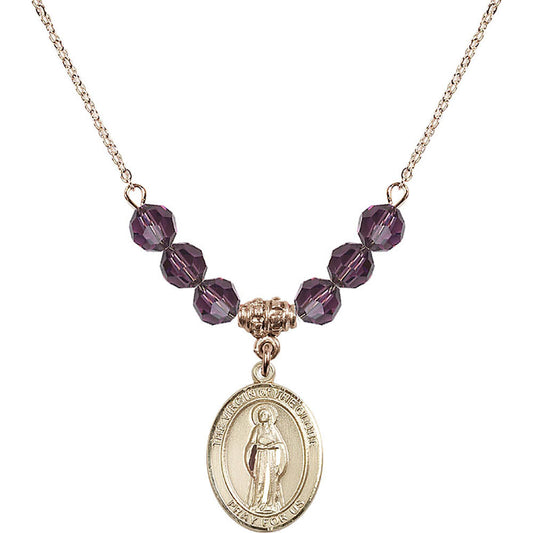 14kt Gold Filled Virgin of the Globe Birthstone Necklace with Amethyst Beads - 8345