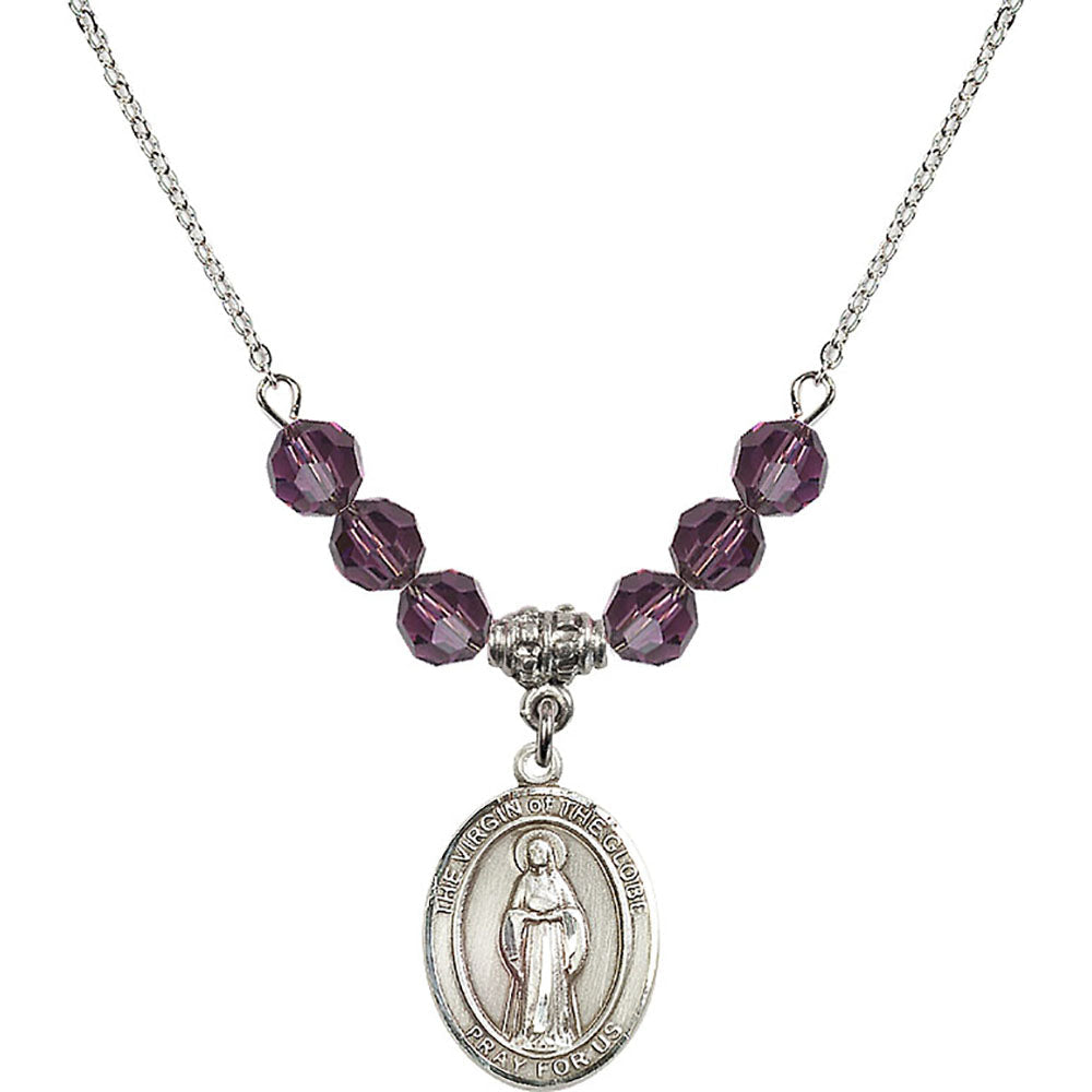 Sterling Silver Virgin of the Globe Birthstone Necklace with Amethyst Beads - 8345