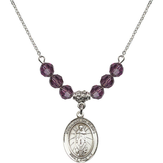 Sterling Silver Our Lady of Tears Birthstone Necklace with Amethyst Beads - 8346