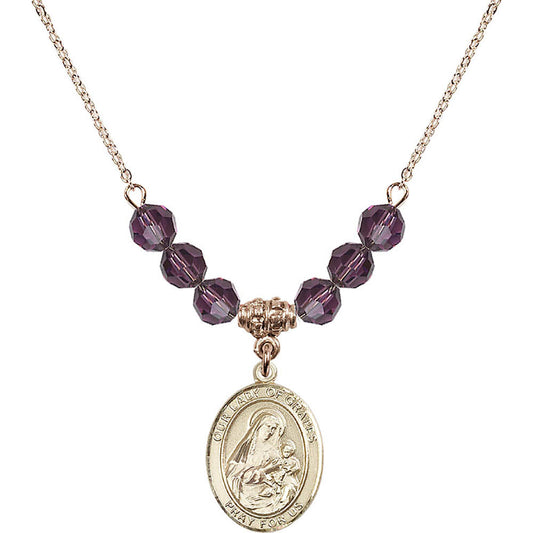 14kt Gold Filled Our Lady of Grapes Birthstone Necklace with Amethyst Beads - 8347