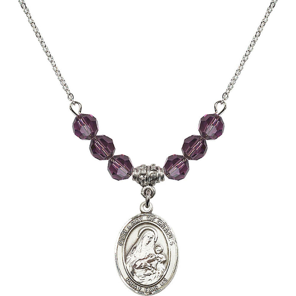 Sterling Silver Our Lady of Grapes Birthstone Necklace with Amethyst Beads - 8347