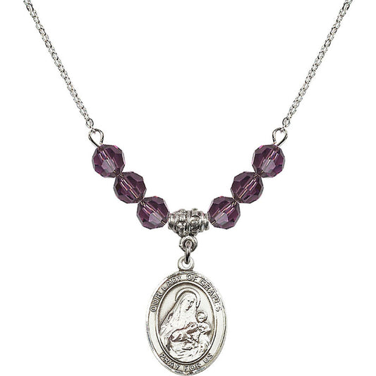 Sterling Silver Our Lady of Grapes Birthstone Necklace with Amethyst Beads - 8347