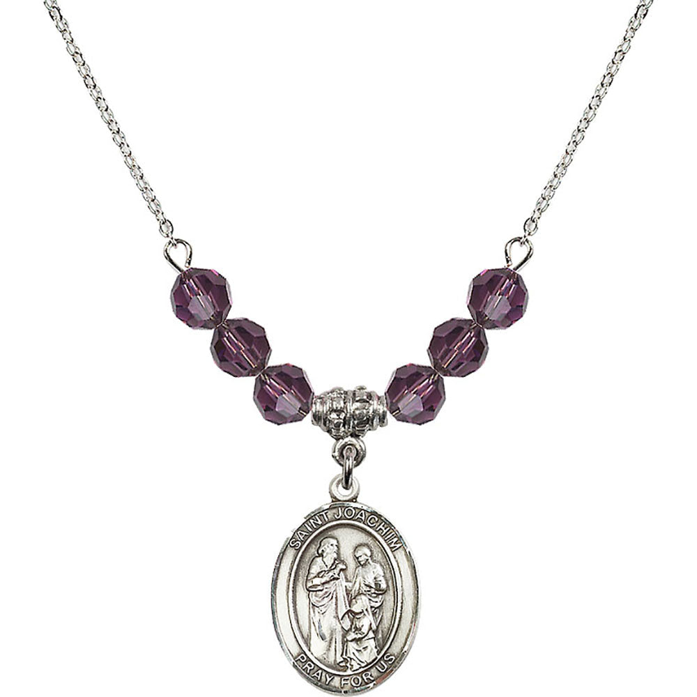 Sterling Silver Saint Joachim Birthstone Necklace with Amethyst Beads - 8348