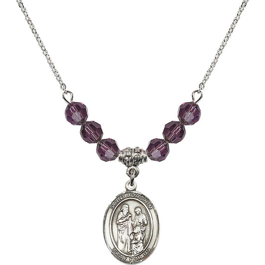 Sterling Silver Saint Joachim Birthstone Necklace with Amethyst Beads - 8348