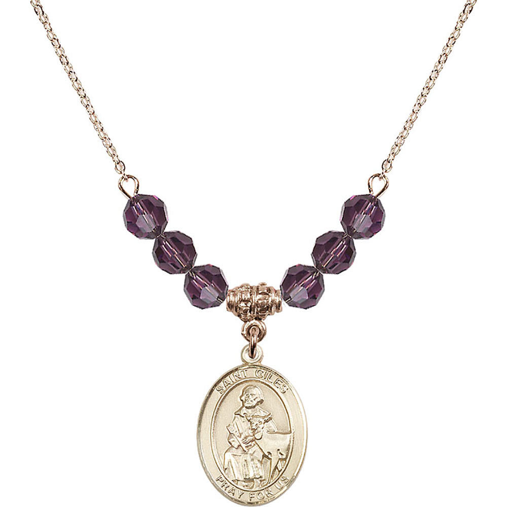 14kt Gold Filled Saint Giles Birthstone Necklace with Amethyst Beads - 8349