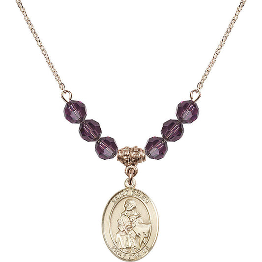 14kt Gold Filled Saint Giles Birthstone Necklace with Amethyst Beads - 8349