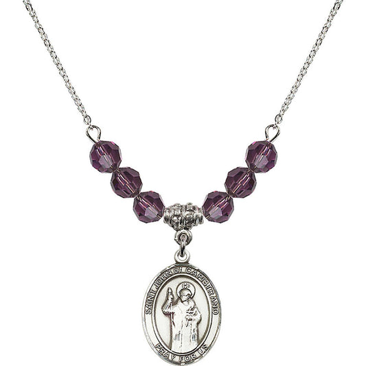 Sterling Silver Saint John of Capistrano Birthstone Necklace with Amethyst Beads - 8350