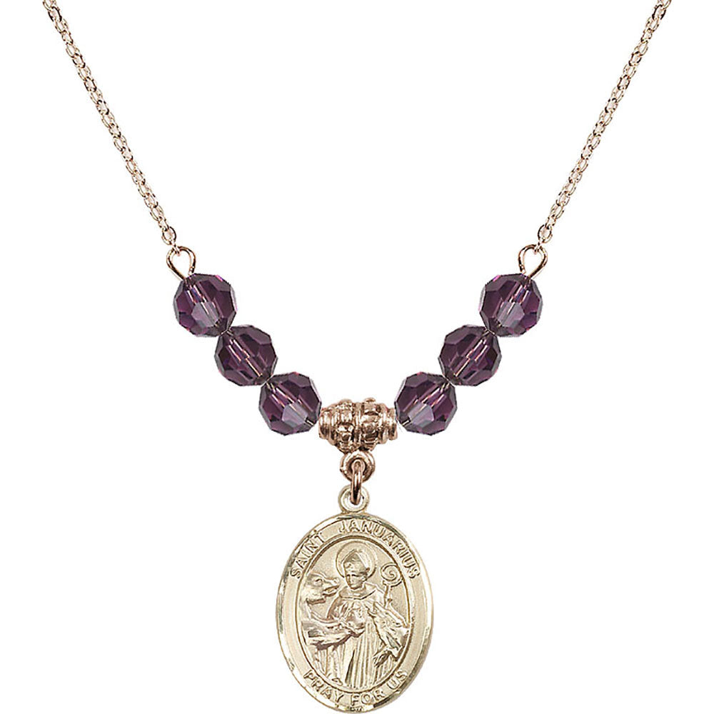 14kt Gold Filled Saint Januarius Birthstone Necklace with Amethyst Beads - 8351