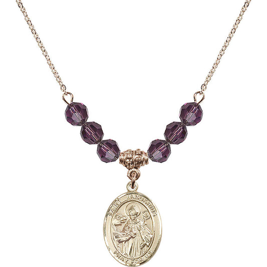 14kt Gold Filled Saint Januarius Birthstone Necklace with Amethyst Beads - 8351