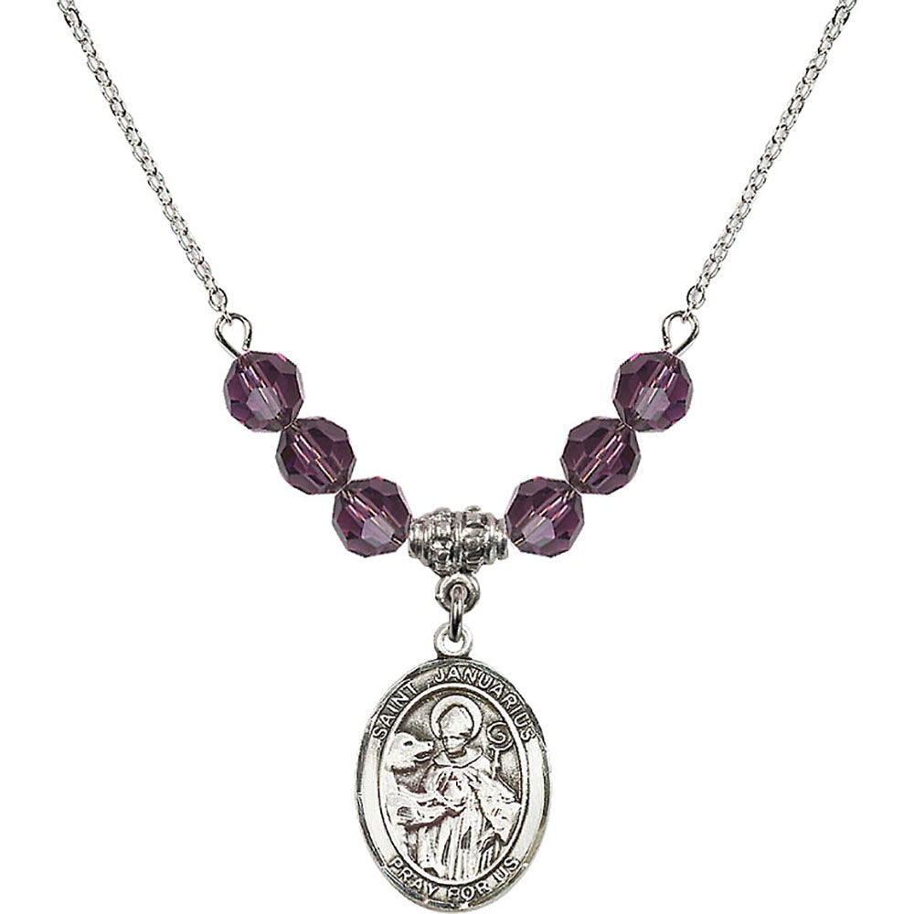 Sterling Silver Saint Januarius Birthstone Necklace with Amethyst Beads - 8351