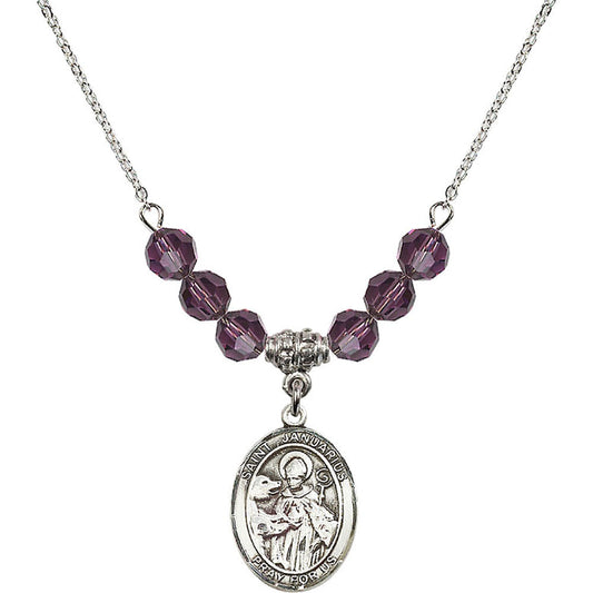 Sterling Silver Saint Januarius Birthstone Necklace with Amethyst Beads - 8351
