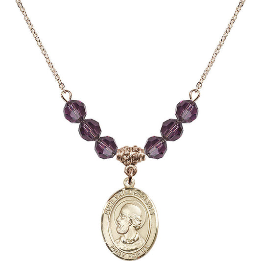 14kt Gold Filled Pope Saint Eugene I Birthstone Necklace with Amethyst Beads - 8352