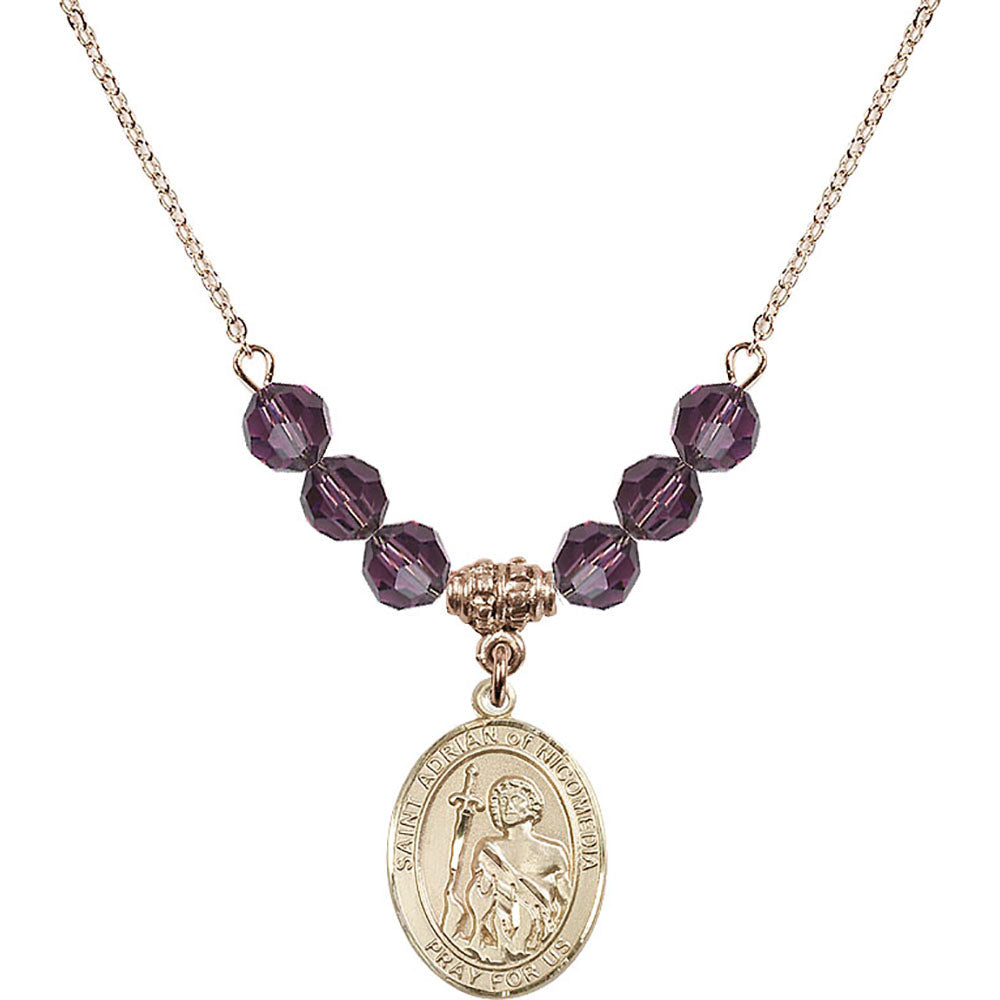 14kt Gold Filled Saint Adrian of Nicomedia Birthstone Necklace with Amethyst Beads - 8353