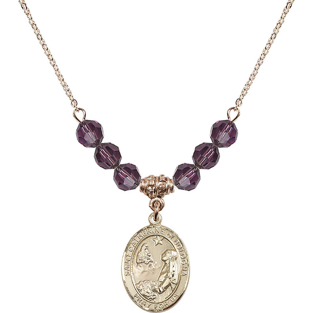 14kt Gold Filled Saint Catherine of Bologna Birthstone Necklace with Amethyst Beads - 8354