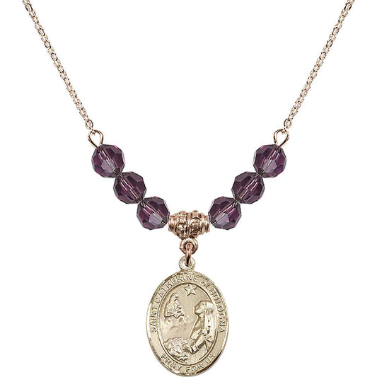 14kt Gold Filled Saint Catherine of Bologna Birthstone Necklace with Amethyst Beads - 8354