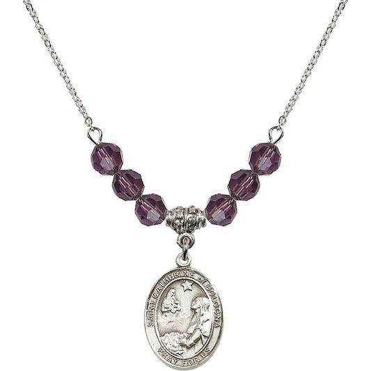 Sterling Silver Saint Catherine of Bologna Birthstone Necklace with Amethyst Beads - 8354