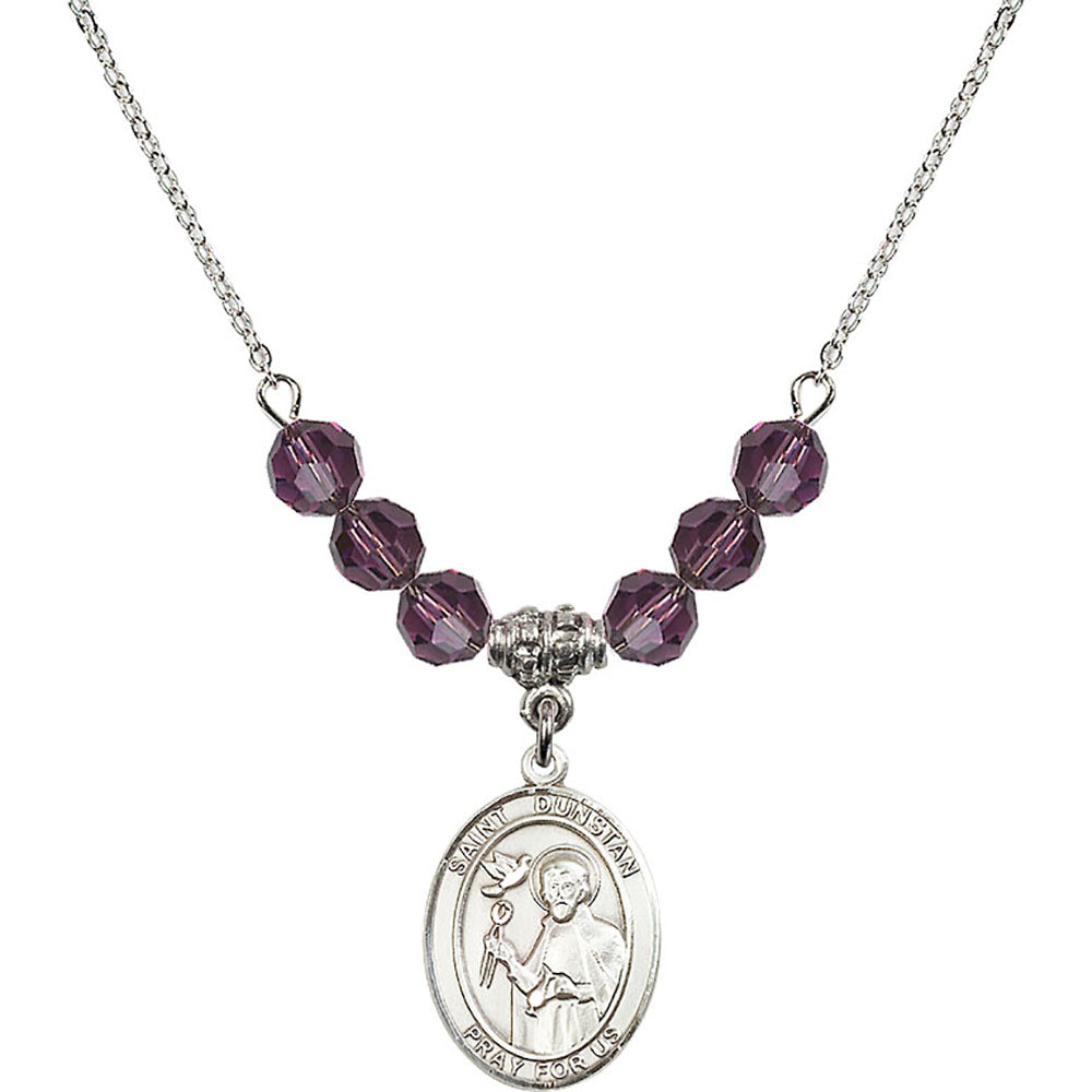 Sterling Silver Saint Dunstan Birthstone Necklace with Amethyst Beads - 8355