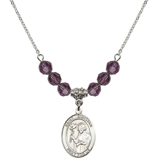 Sterling Silver Saint Dunstan Birthstone Necklace with Amethyst Beads - 8355