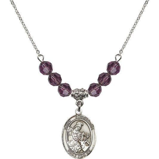 Sterling Silver Saint Eustachius Birthstone Necklace with Amethyst Beads - 8356