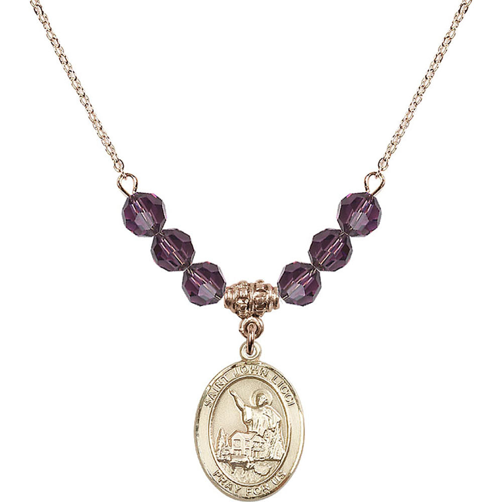 14kt Gold Filled Saint John Licci Birthstone Necklace with Amethyst Beads - 8358