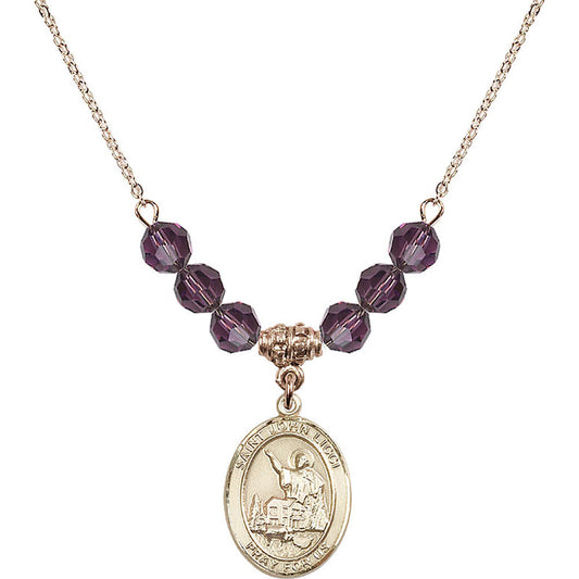 14kt Gold Filled Saint John Licci Birthstone Necklace with Amethyst Beads - 8358