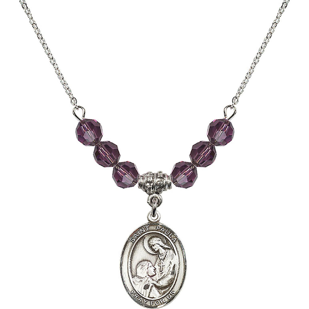 Sterling Silver Saint Paula Birthstone Necklace with Amethyst Beads - 8359