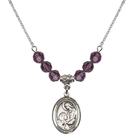 Sterling Silver Saint Paula Birthstone Necklace with Amethyst Beads - 8359