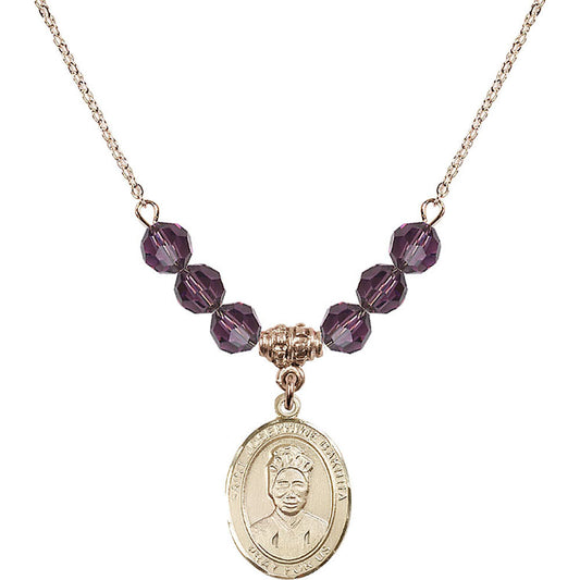 14kt Gold Filled Saint Josephine Bakhita Birthstone Necklace with Amethyst Beads - 8360